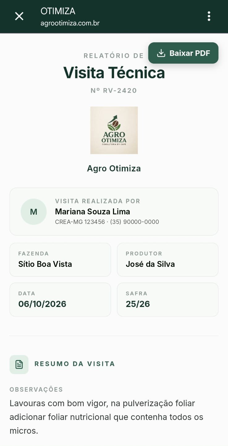Capa do relatório de visita técnica no OTIMIZA